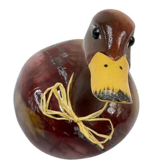 Carved Jasper Stone Duck Figurine Artisan Made Alain Larochelle Quebec Wood Beak - Picture 6 of 9